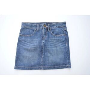 Gap Women's Sz 0 Blue Medium Wash Denim Embellished Skirt